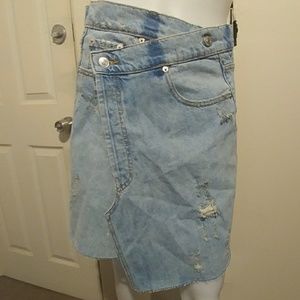 ZARA WOMAN Denim distressed Wrap skirt Sz M